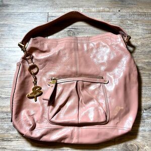 B Makowsky Shoulder Bag Patent Leather Pink Mauve Y2K Vintage Glam Charm 2000s